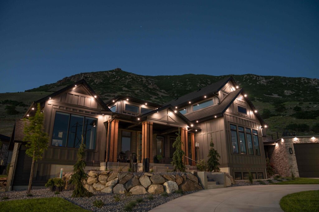 Accent lighting mountain home with permanent outdoor lighting