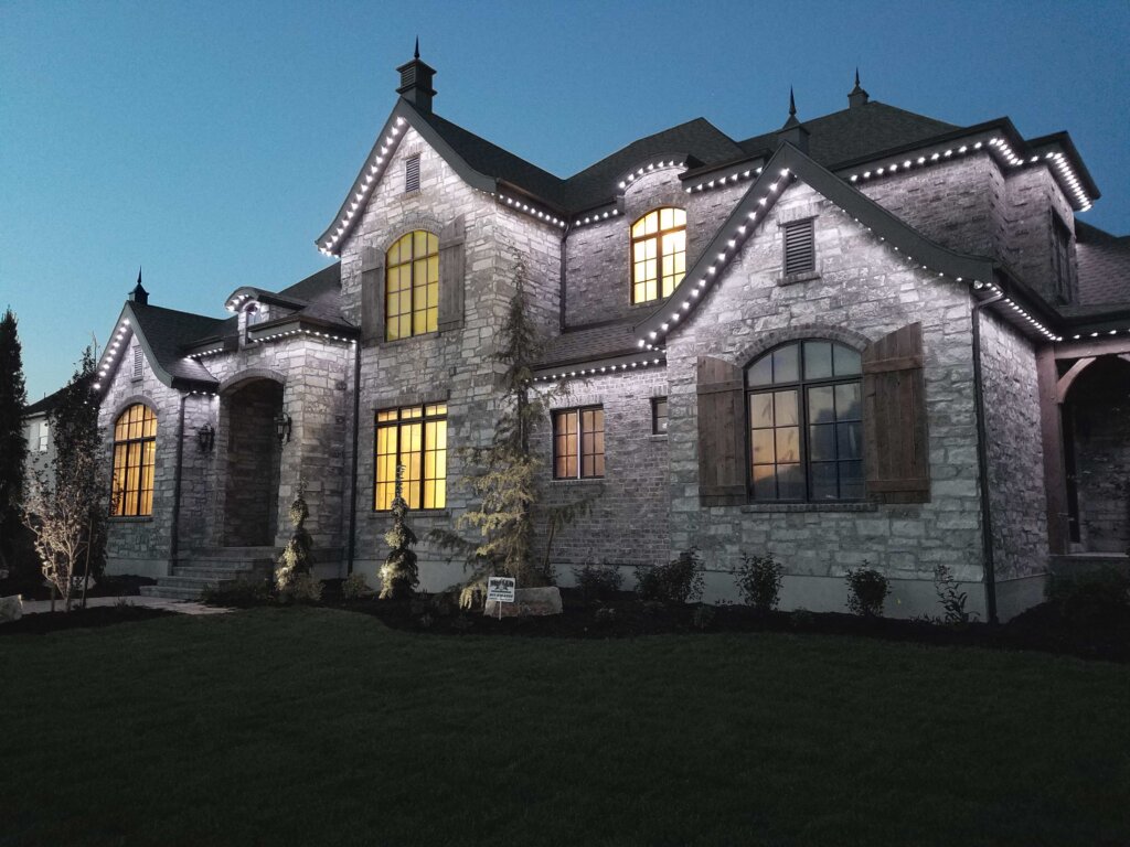 Security bright white two story with permanent outdoor lighting